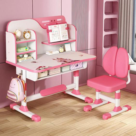 ENSEMBLE TABLE ET CHAISE BEBE，Ensemble de chaises de bureau，Métal，Capacité de charge maximale 300kg,111cm x 80cm x 54cm,ROSE