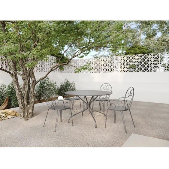 Ensemble table et chaise de jardin en métal façon fer forgé GUERMANTES - Anthracite - VENTE-UNIQUE