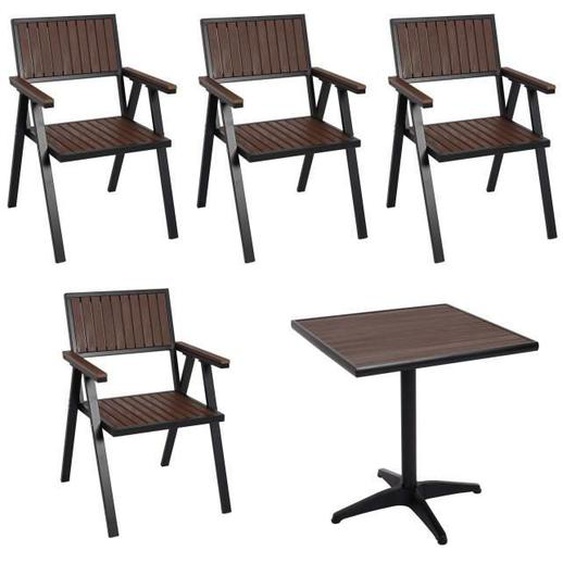 Ensemble table et chaises de jardin - NO NAME - HWC-J95 - Aluminium aspect bois - 4 personnes - Noir