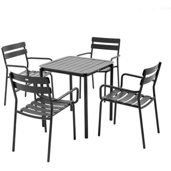 Ensemble table et chaises de jardin - OVIALA - 70x70 cm - Aluminium noir - 4 personnes - Contemporain