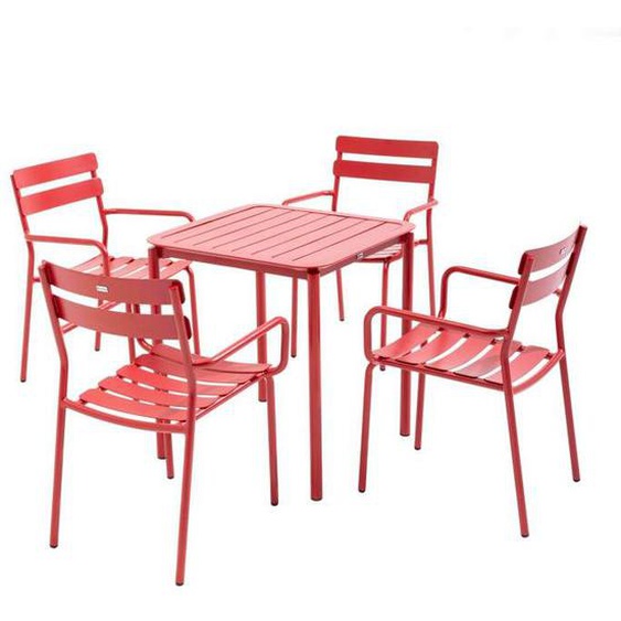 Ensemble table et chaises de jardin - OVIALA - 70x70 cm - Aluminium - Rouge foncé - 4 personnes