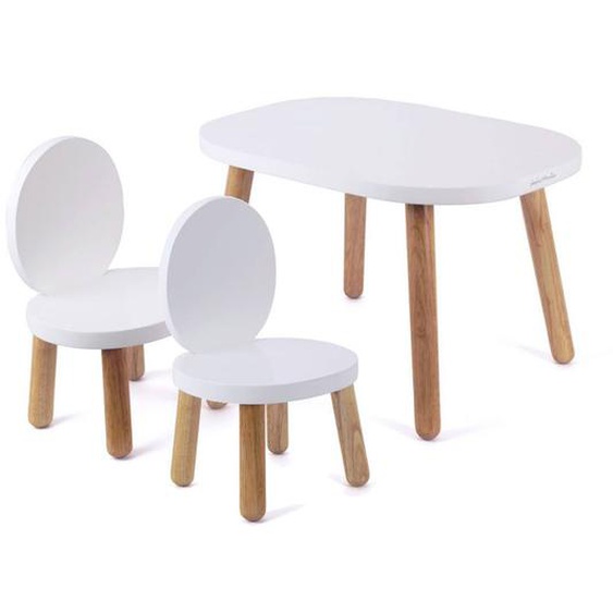 Ensemble Table Et Chaises Enfant Ovaline 1-4 Ans Blanc Et Bois