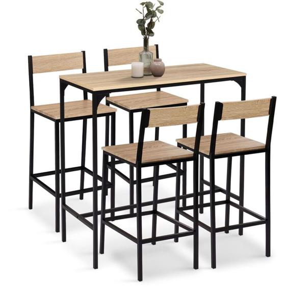 Ensemble table haute de bar detroit 100 cm et 4 chaises de bar design industriel