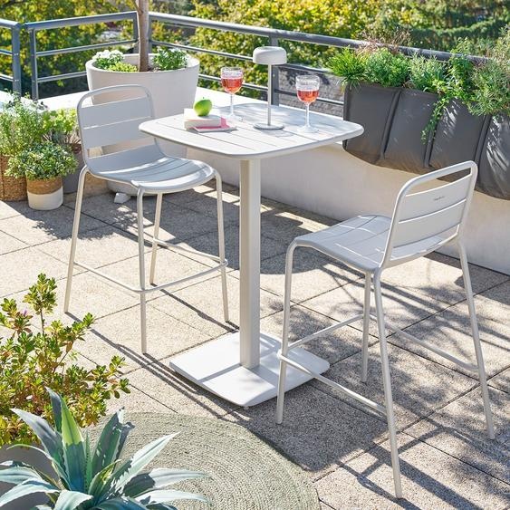 Ensemble table haute de jardin carrée + 2 chaises hautes ALEGORIA Argile places - Acier traité époxy, Traitement anti-rouille renforcé Hespéride