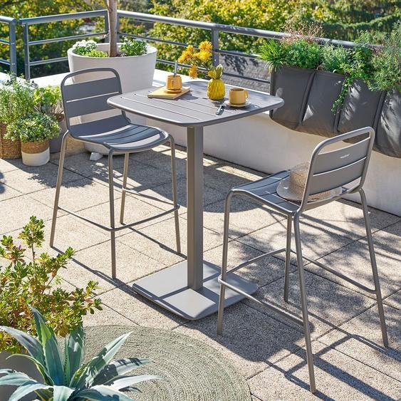 Ensemble table haute de jardin carrée + 2 chaises hautes ALEGORIA Café places - Acier traité époxy, Traitement anti-rouille renforcé Hespéride