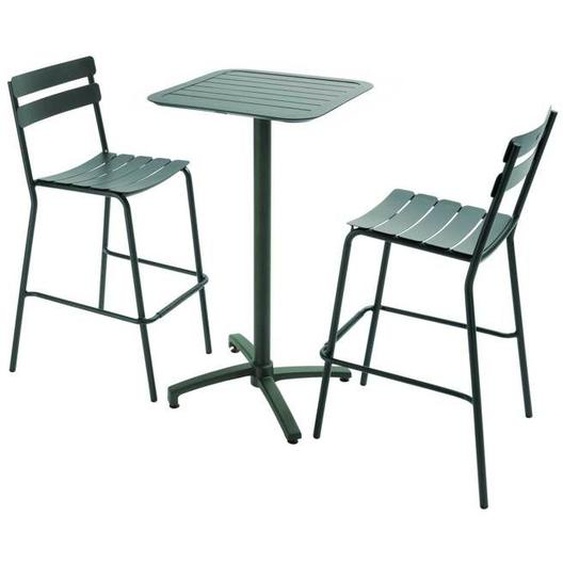 Ensemble table haute de terrasse et 2 chaises en aluminium vert