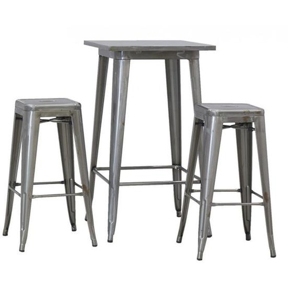 Ensemble table haute et tabourets en acier brossé (finition vintage)