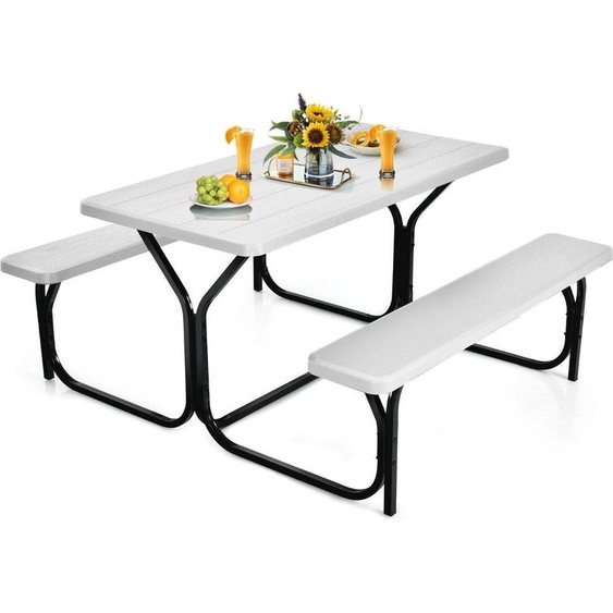 Ensemble tente à bière, table de pique-nique et 2 bancs avec structure en métal blanc