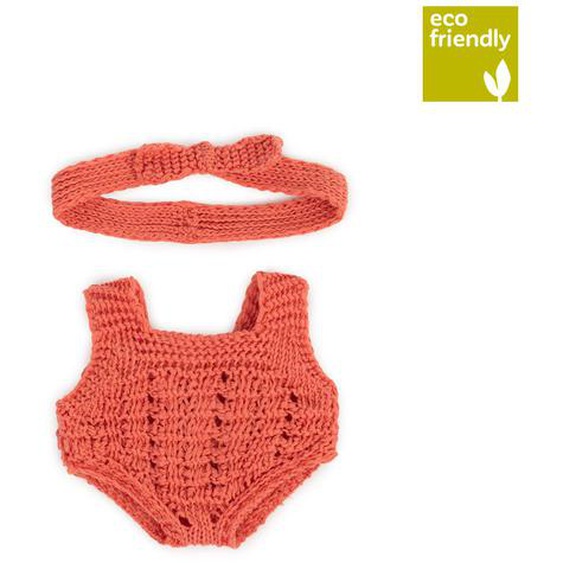 Ensemble Tricoté 21cm - Grenouillère Et Bandeau Rouge