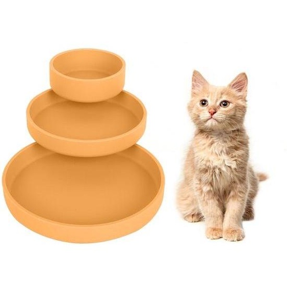 Ensemble Unyqoos® : 3 gamelles ovales en silicone pour chats et petits chiens, aptes au contact alimentaire, résistantes à la chaleur, lavables au lave-vaisselle, dimensions : 17,5 x 2,5 cm / 15 x 2,5 cm / 10 x 3,5 cm, couleurs variées