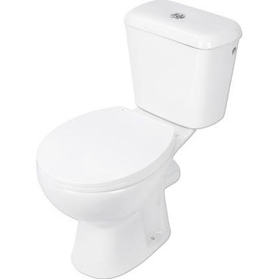 Ensemble WC complet comprenant : cuvette de toilette à écoulement caché, blanche et brillante, avec abattant. Référence : 38.500.02