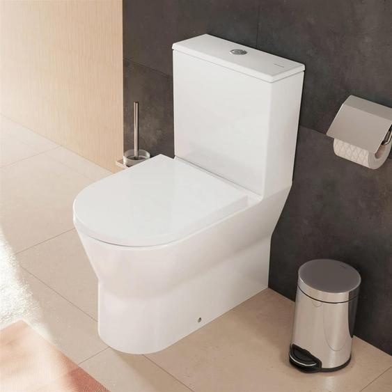 Ensemble WC sur pied EluPura Original S de Hansgrohe, avec évacuation horizontale/verticale, mécanisme de chasse deau AquaChannel, réservoir de chasse encastré et abattant, couleur blanche