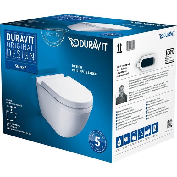 Ensemble WC suspendu Duravit Starck 3 + siège WC avec abattant à fermeture automatique, fixation incluse, 1 pièce.