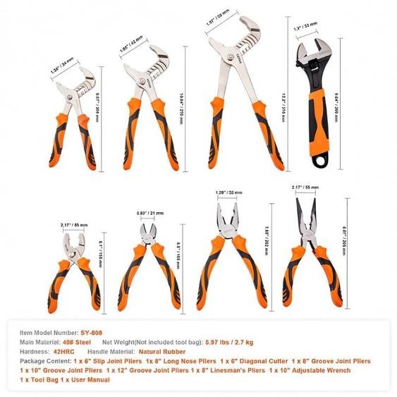 Ensemble Zangen, comprenant 8 pièces, dont une clé à molette réglable, en acier au carbone durable, de couleur noire