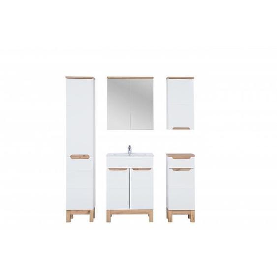 Ensembles salle de bain - Ensemble complet de salle de bain avec meuble vasque 60 cm + 4 éléments - Cintra White Beige