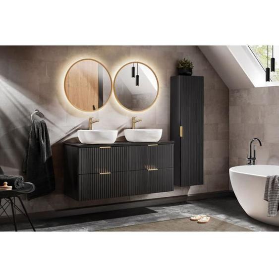 Ensembles salle de bain - Ensemble complet salle de bain meuble double vasques à poser 120 cm + 3 éléments - Georgia Black Noir
