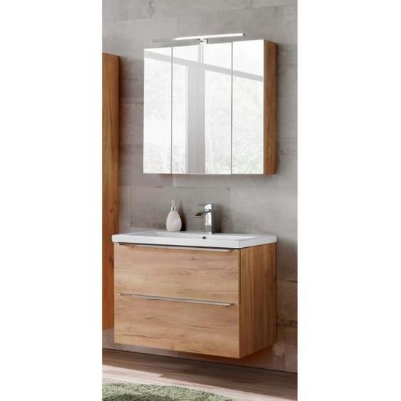 Ensembles salle de bain - Ensemble meuble vasque + Armoire miroir - 80 cm - Capri Oak Beige