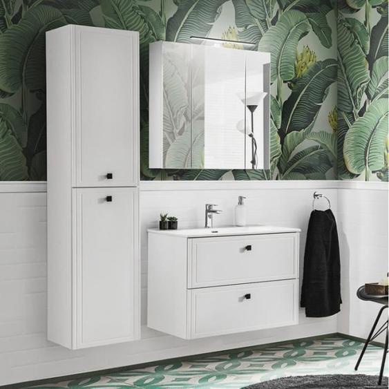 Ensembles salle de bain - Ensemble meuble vasque + Armoire miroir + Grande armoire - 100 cm - Havana White Blanc