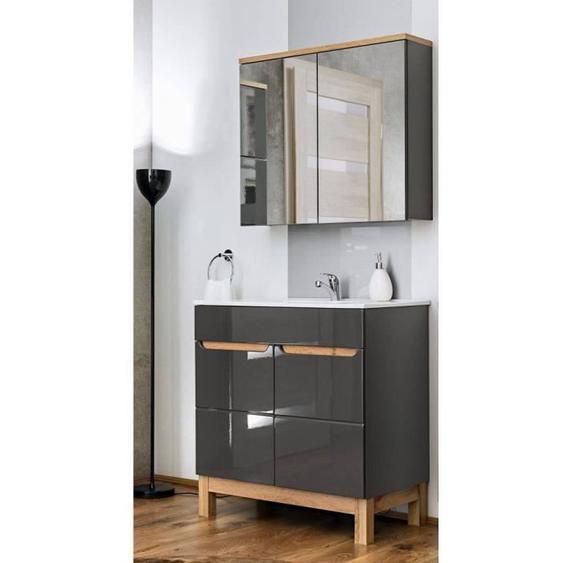 Ensembles salle de bain - Ensemble meuble vasque + miroir - Gris - 60 cm - Cintra Grey