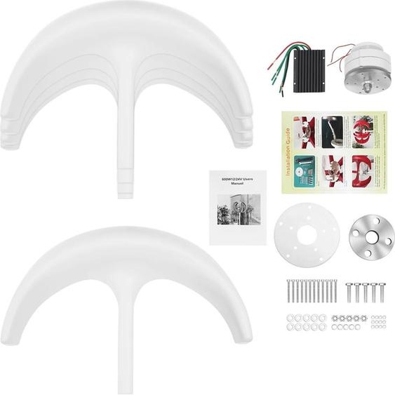 Éolienne en forme de lanterne - Éolienne verticale - Puissance 600 W, 24 V - Rotor à cinq pales en nylon - Démarrage à 2 m/s - Indice de protection IP67 (étanche) - Blanc
