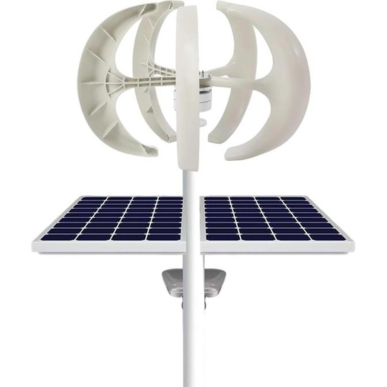 Éolienne - Éolienne à axe vertical 600 W 12 V - Forme lanterne - 5 pales - Vitesse de démarrage 2 m/s - Générateur à aimant permanent - 90 × 60 cm - Blanc