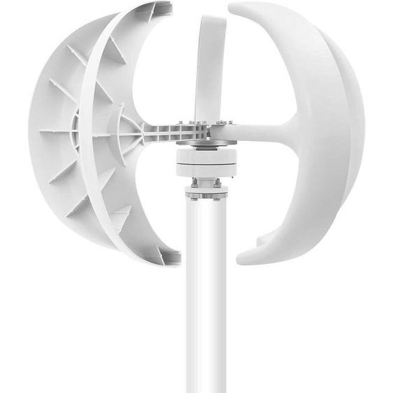 Éolienne - Éolienne verticale 600 W 24 V - Forme lanterne, 5 pales - Démarrage à partir de 2 m/s - Régulation automatique de langle du vent - Générateur à aimant permanent - Régulateur IP67 - Blanc