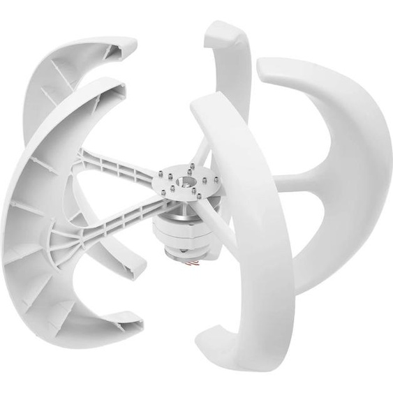 Éolienne - Forme verticale en lanterne - 600 W, 24 V - 5 pales - Régulateur IP67 - 90 × 60 cm - Fibre de nylon - Orientation automatique en fonction de langle du vent - Blanc
