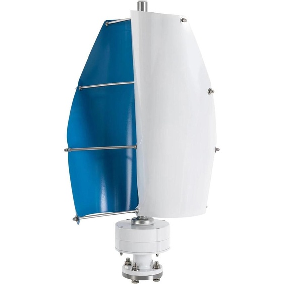 Eolienne verticale - Générateur avec régulateur de charge - 100 W - 12/24 V - 2 pales, double arbre - IP67 - 0,4 m rotor - Blanc-bleu