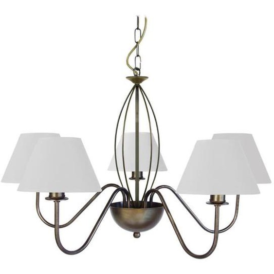 EPOCA-Lustre multi bras métal  doré Abat-jour: conique tissu écru 5 ampoules E14 charme P80xD80xH90cm