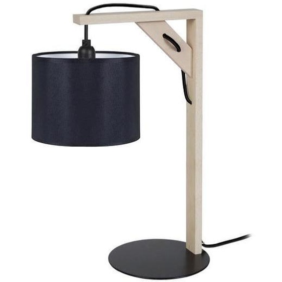 ÉQUERRE-Lampe de chevet carré bois  naturel,noir Abat-jour: cylindre tissu noir 1 ampoule E14 inspiration nordique P20xD16xH40cm