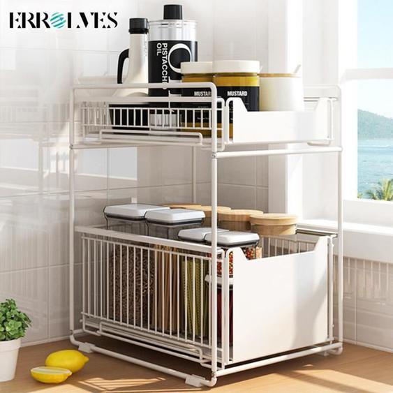 ERROLVES®ETAGERE A EPICES Etagère de Rangement pour comptoir de Cuisine, Panier Coulissant (37.4x28.2x44cm)