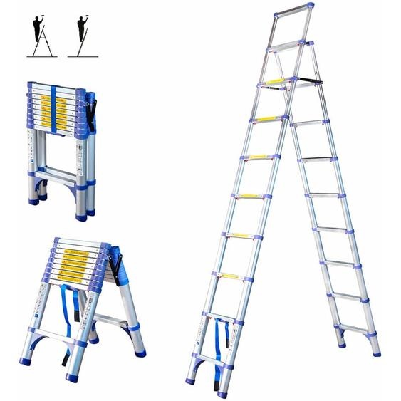 Escabeau 10 marches telescopique EXTENDACT10, Echelle telescopique 2.9m+2.6m, escabeau pliable télescopique, h max travail 4,4m, Garantie 5ans Hostrom