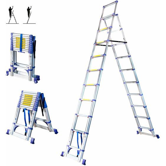 Hoström - Escabeau 11 marches telescopique EXTENDACT11, Echelle telescopique 3.2m+2.9m, escabeau pliable, Stabilisateur, h max travail 4.7m, Garantie