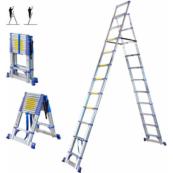 Hoström - Escabeau 12 marches telescopique EXTENDACT12, Echelle telescopique 3.5m+3.2m, escabeau pliable, Stabilisateur, h max travail 5m, Garantie 5