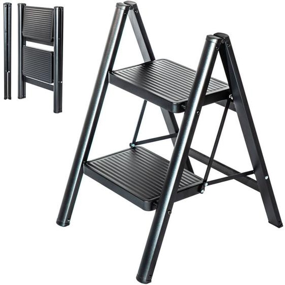 Hoström - Escabeau 2 marches FOLDPACT2, Marche pied pliable, Design ultra-compact, Marches larges 17,5 cm, Acier, Etagère temporaire, Garantie 5 ans,