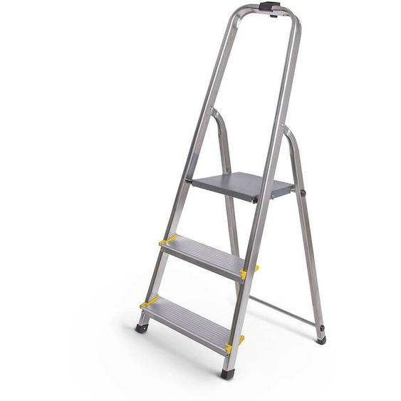 Escabeau 3 marches dura pliable, marchepied léger en aluminium, hauteur plateforme 54cm, pieds antidérapants, charge 150kg, garantie 5 ans Hoström