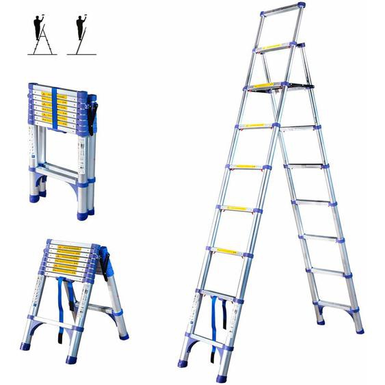 Escabeau 9 marches telescopique EXTENDACT9, Echelle telescopique 2,6m+2,3m, escabeau pliable télescopique, h max travail 4,1m, Garantie 5 ans, Hostrom