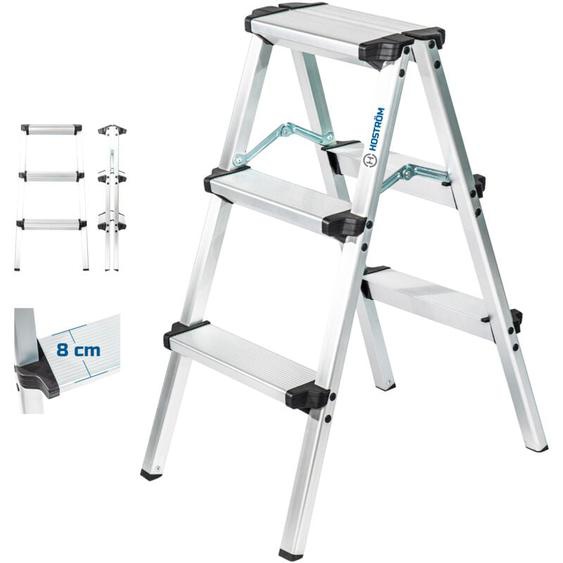 Escabeau marche pied 3 marches HOMILIX3, petit escabeau pliable, aluminium, design compact et robuste, h max travail 2,34m, 5 ans garantie, Hostrom