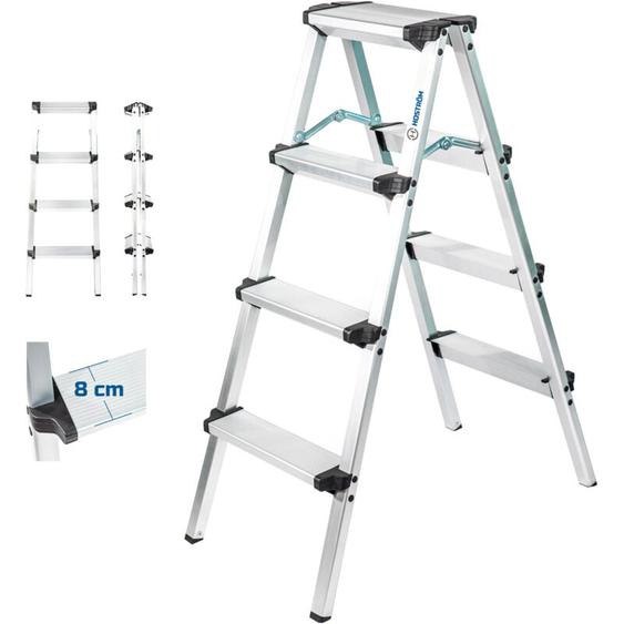 Escabeau marche pied 4 marches HOMILIX4, petit escabeau pliable, aluminium, design compact et robuste, H max travail 2,59m, 5 ans garantie, Hostrom