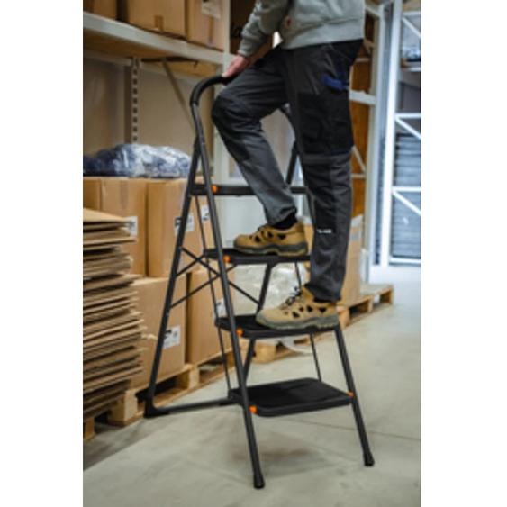 Escabeau pliable en acier, 3 niveaux, noir