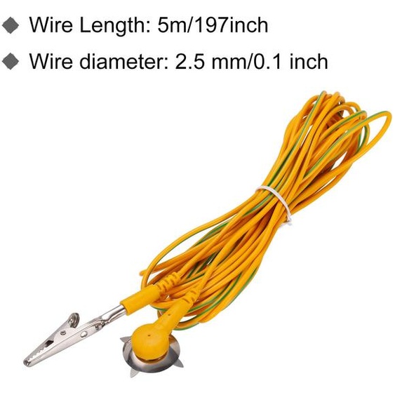 ESD chouement Cable, 5m/197 Long Anti-Statique chouement Cable Cordon Agrafe Jaune, pour liminer Conducteur lectrostatique