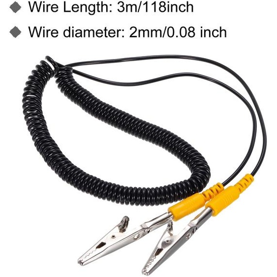 ESD chouement Cable Cordon avec Alligator Agrafe, 3.0m/118 Jaune Anti-Statique Terre Fil lastique Cable, pour liminer Conducteur lectrostatique, 2 Paquet