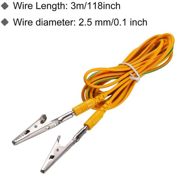 ESD chouement Cable Cordon avec Alligator Agrafe 3.0m/118 Long Jaune Anti-Statique Terre Fil Cable Agrafe pour liminer Conducteur lectrostatique