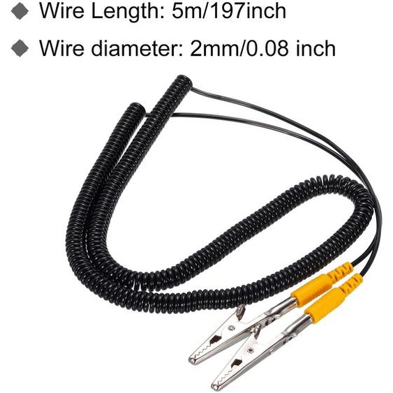 ESD chouement Cable Cordon avec Alligator Agrafe, 5m/197 Jaune Anti-Statique Terre Fil lastique Cable Agrafe, pour liminer Conducteur lectrostatique