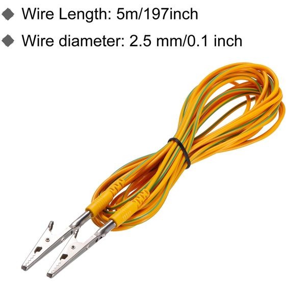 ESD chouement Cable Cordon avec Alligator Agrafe 5m/197 Long Jaune Anti-Statique Terre Fil Cable Agrafe pour liminer Conducteur lectrostatique, Paquet de 2