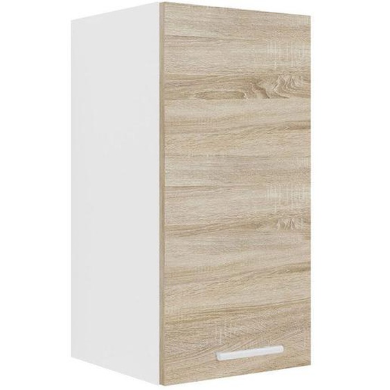 Esilo meuble haut de cuisine 30 cm 1 porte blanc, décor chêne.