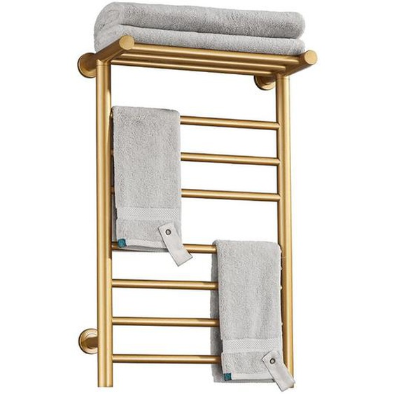 Esip - Radiateur Sèche-Serviette Électrique, Chauffe-Serviettes à 7 Barres Doré avec Étagère Supérieure, Porte-Serviettes Chauffant en Fibre De