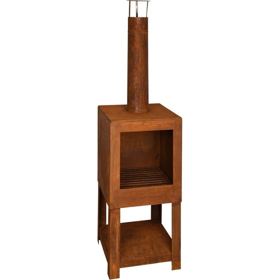 Chauffe terrasse avec range bois - L 38,4 x l 38,4 x H 136,3 cm - Effet rouille