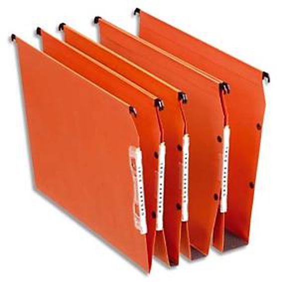 ESSELTE Boîte de 25 dossiers suspendus DUAL ARMOIRE en kraft 220g. Fond 30, volet agrafage. Orange