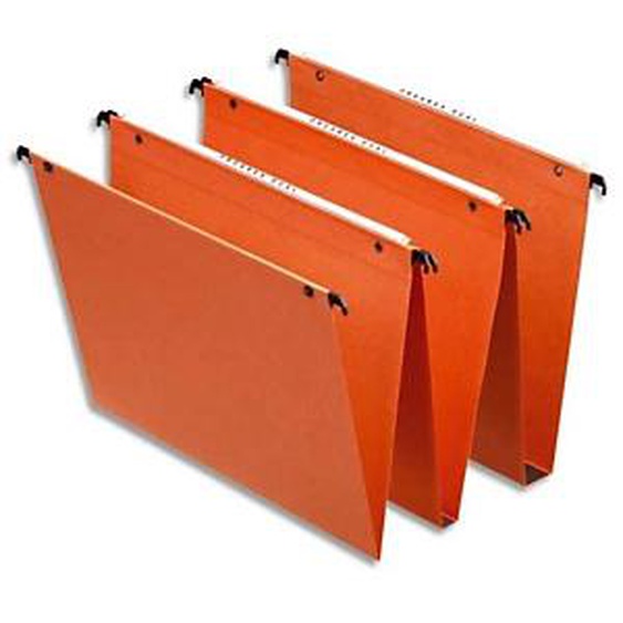ESSELTE Boîte de 25 dossiers suspendus DUAL TIROIR en kraft 220g. Fond 30, volet agrafage. Orange